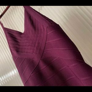 Hervé Léger Halter Bandage Dress – Plum Purple Bodycon Midi ($698 Retail) XXS